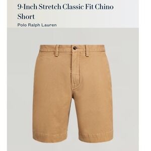 Polo Ralph Lauren Stretch Classic Fit Chino Shorts 33 Tan Khaki Flat Front New